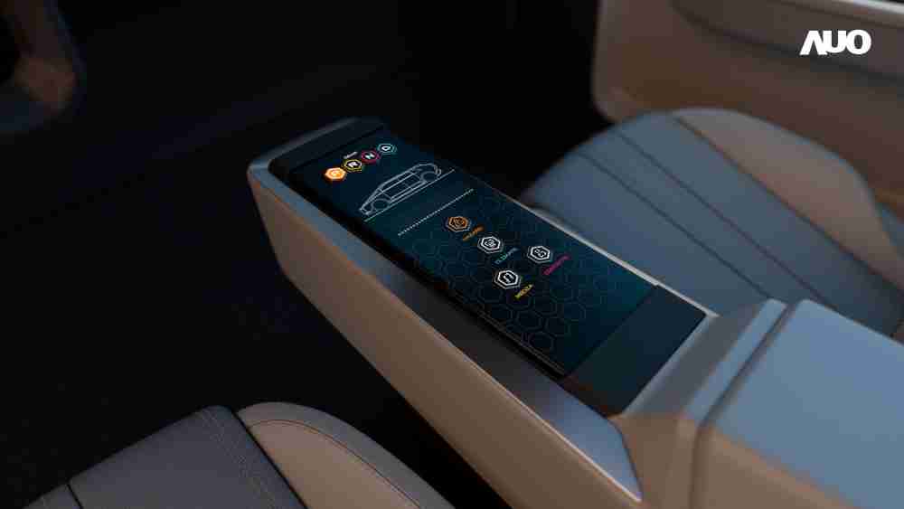 蓝狮在线以人性化设计打造多变形态中控显示(Morphing Center Control)，，不使用时仅平面显示信息，，进行操作时，，，显示器则会动态隆起，，，转变成3D实体按钮，，，并有触觉回馈，，，，展示人机互动新体验